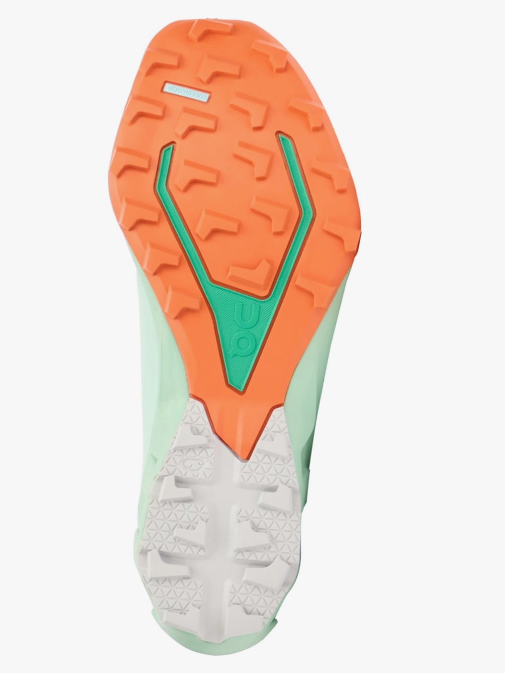 On Running Women's Trail Sneaker in White, Mint & Orange 285 - Picture 4 of 5